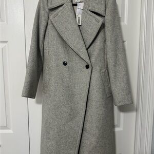 Club Monaco Grey Wool-Blend Double-Breasted Coat